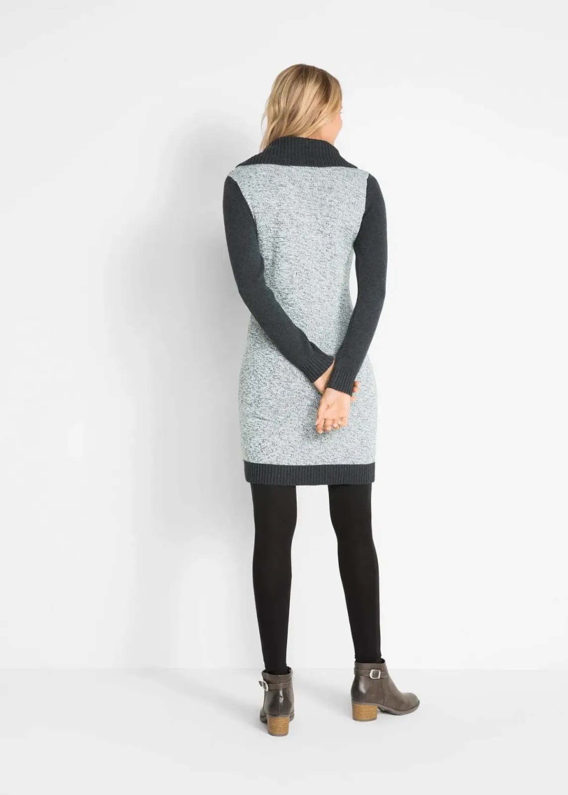 bonprix Bekleidung·Umstandsmode|Bekleidung·Pullover & Strickjacken^Knieumspielendes Strickkleid anthrazit meliert/hellgrau meliert