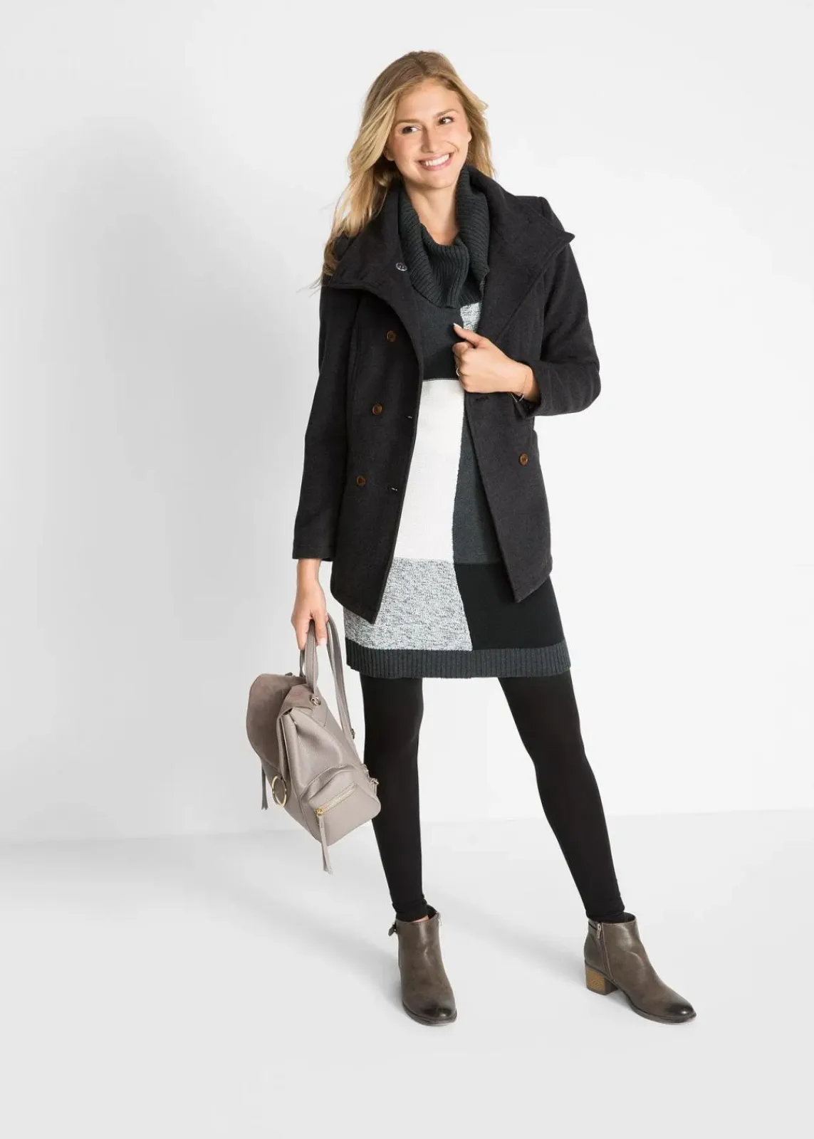 bonprix Bekleidung·Umstandsmode|Bekleidung·Pullover & Strickjacken^Knieumspielendes Strickkleid anthrazit meliert/hellgrau meliert