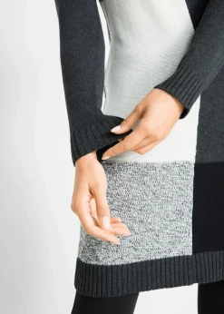 bonprix Bekleidung·Umstandsmode|Bekleidung·Pullover & Strickjacken^Knieumspielendes Strickkleid anthrazit meliert/hellgrau meliert