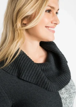 bonprix Bekleidung·Umstandsmode|Bekleidung·Pullover & Strickjacken^Knieumspielendes Strickkleid anthrazit meliert/hellgrau meliert