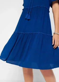 bonprix Kleider|Bekleidung·Pullover & Strickjacken^Knieumspielendes Viskose-Crinkle-Kleid mit Ausschnittdetail arktikblau