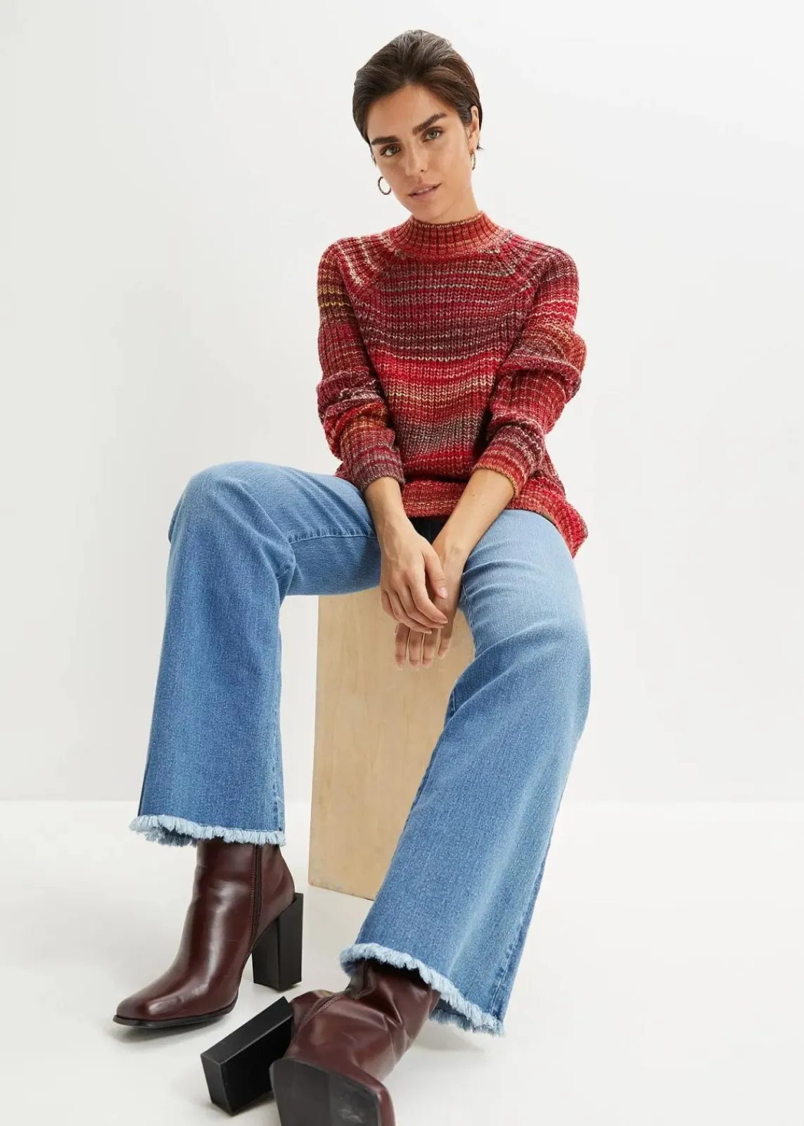 bonprix Bekleidung·Umstandsmode|Bekleidung·Jeans^Komfortabler Grobstrick-Pullover ahornrot meliert
