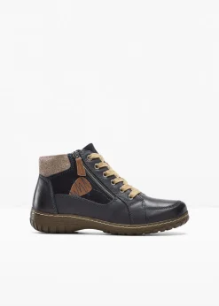 bonprix Komfortschuhe|Boots^Komfort-Schnürboots in bequemer Weite aus Leder dunkelblau