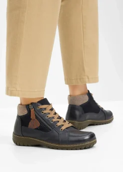 bonprix Komfortschuhe|Boots^Komfort-Schnürboots in bequemer Weite aus Leder dunkelblau