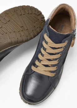bonprix Komfortschuhe|Boots^Komfort-Schnürboots in bequemer Weite aus Leder dunkelblau