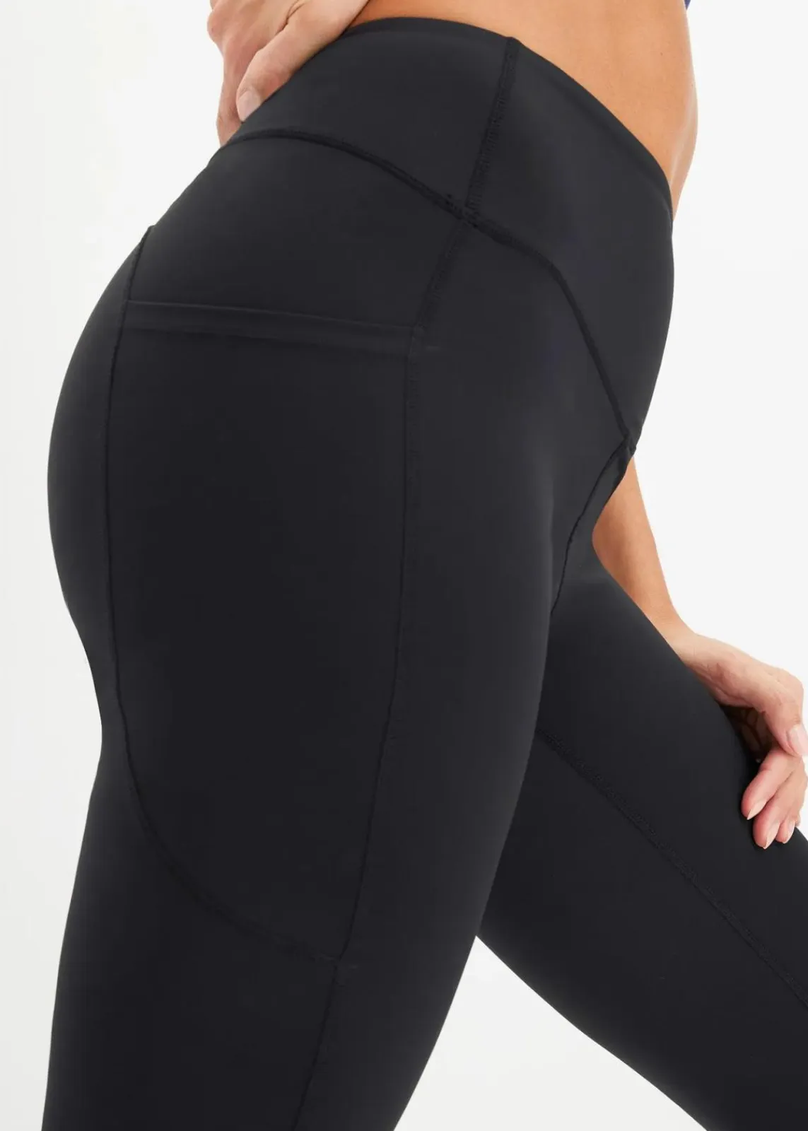bonprix Bekleidung·Sweat|Bekleidung·Kleider^Komfort-Sport-Leggings mit Handytasche, ausgestellt schwarz