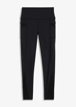 bonprix Bekleidung·Sweat|Bekleidung·Kleider^Komfort-Sport-Leggings mit transparentem Mesh und Handytasche schwarz