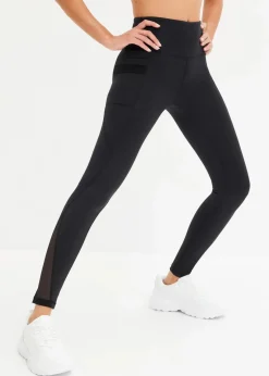 bonprix Bekleidung·Sweat|Bekleidung·Kleider^Komfort-Sport-Leggings mit transparentem Mesh und Handytasche schwarz