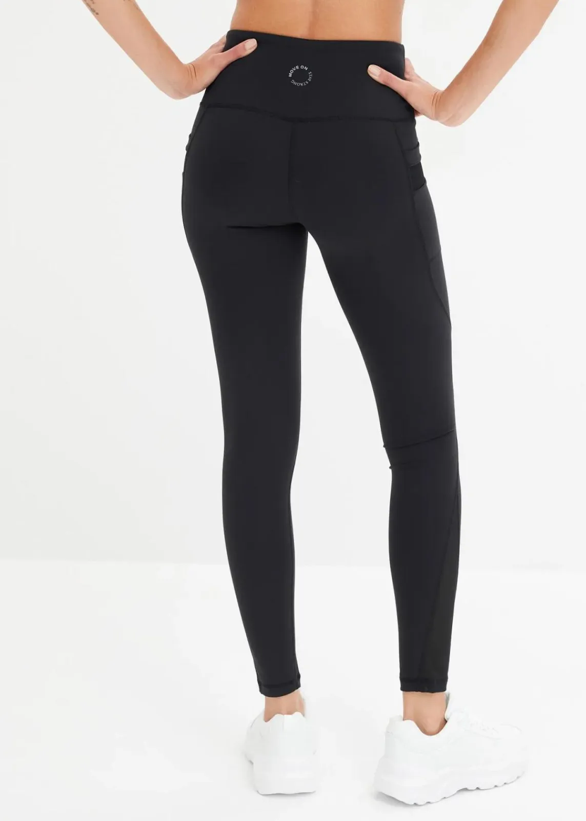 bonprix Bekleidung·Sweat|Bekleidung·Kleider^Komfort-Sport-Leggings mit transparentem Mesh und Handytasche schwarz