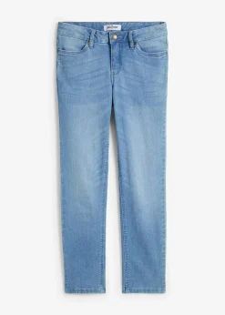 bonprix Bekleidung·Shirts & Tops|Jeans^Komfort-Stretch-7/8-Jeans mit Schlitz hellblau denim used