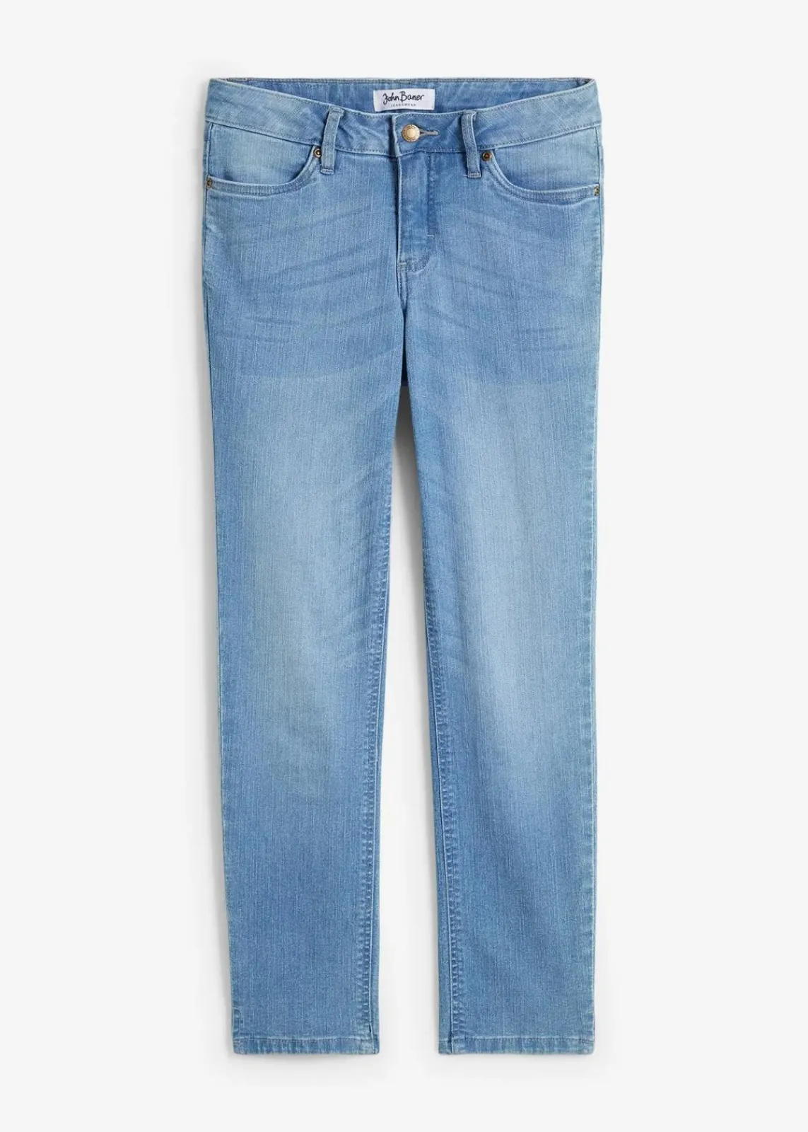 bonprix Bekleidung·Shirts & Tops|Jeans^Komfort-Stretch-7/8-Jeans mit Schlitz hellblau denim used