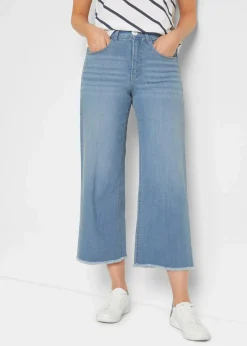 bonprix Jeans|Bekleidung·Shirts & Tops^7/8-Komfort-Stretch-Jeans, Wide Fit hellblau denim used