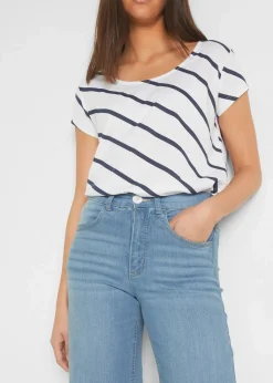 bonprix Jeans|Bekleidung·Shirts & Tops^7/8-Komfort-Stretch-Jeans, Wide Fit hellblau denim used
