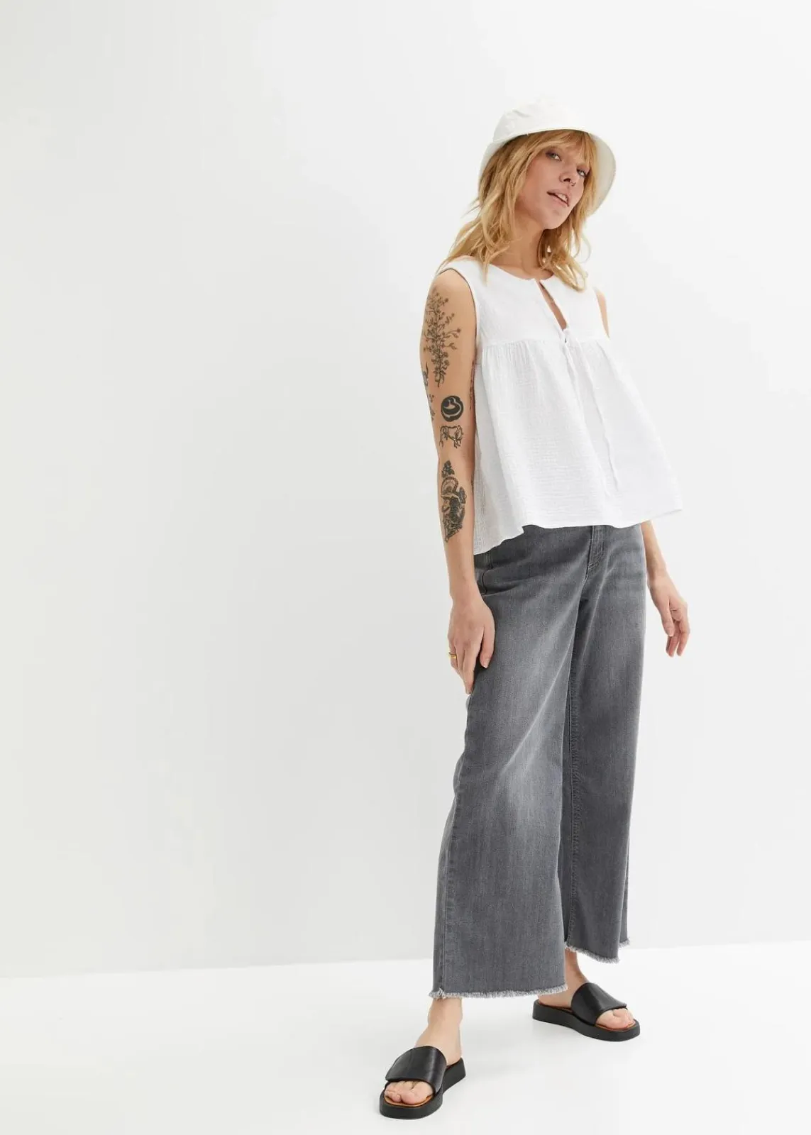 bonprix Jeans|Bekleidung·Shirts & Tops^7/8-Komfort-Stretch-Jeans, Wide Fit grau denim