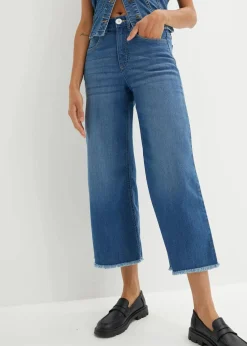 bonprix Bekleidung·Shirts & Tops|Jeans^7/8-Komfort-Stretch-Jeans, Wide Fit blau denim used