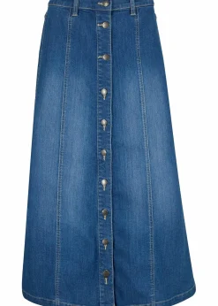 bonprix Bekleidung·Sportbekleidung|Röcke^Komfort-Stretch-Jeansrock, Midi-Länge blau used