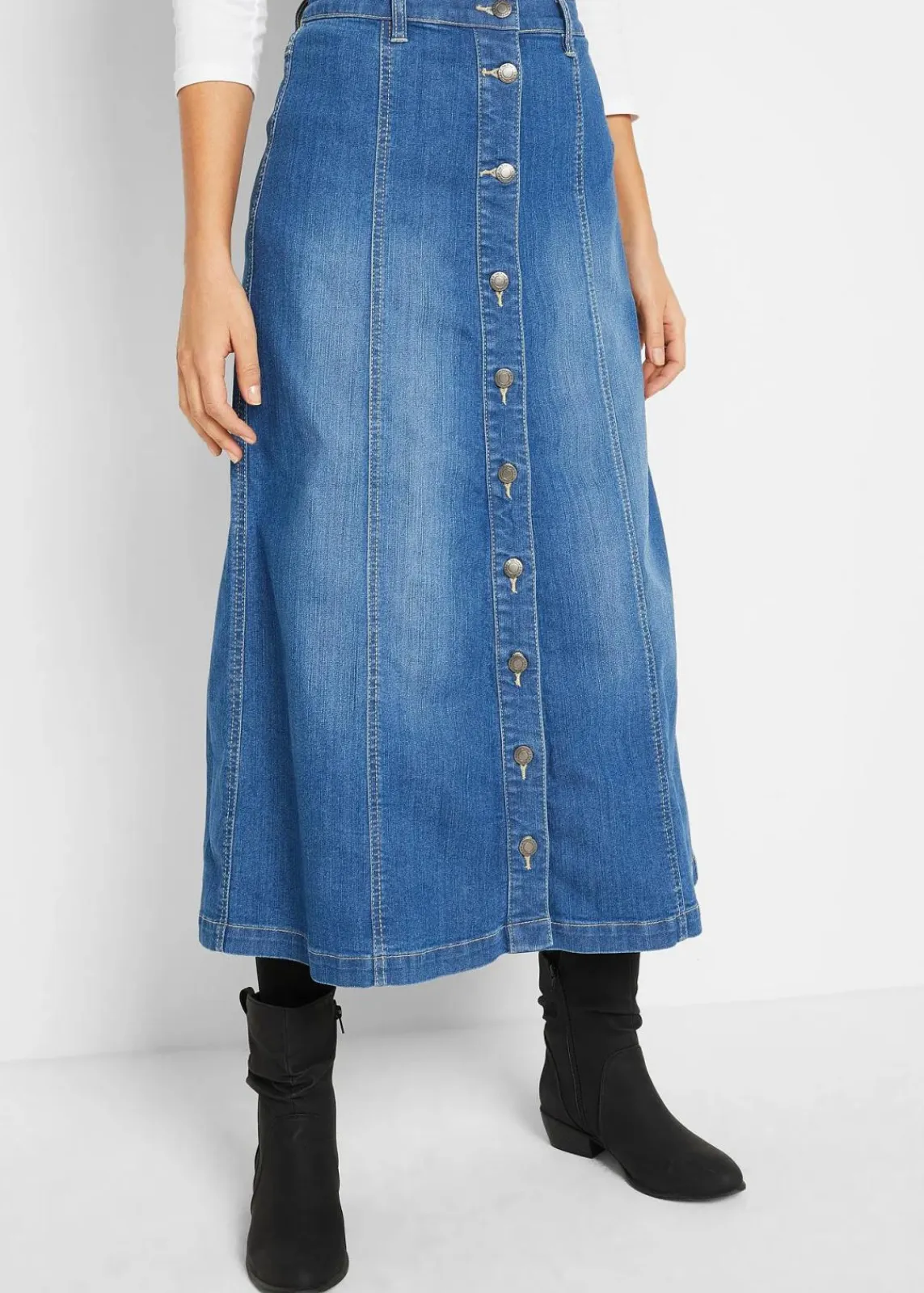 bonprix Bekleidung·Sportbekleidung|Röcke^Komfort-Stretch-Jeansrock, Midi-Länge blau used