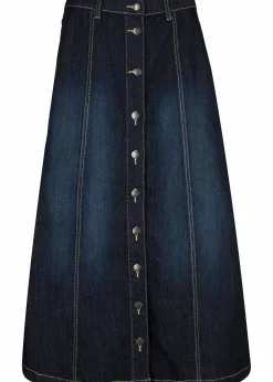 bonprix Röcke|Bekleidung·Sportbekleidung^Komfort-Stretch-Jeansrock, Midi-Länge dunkelblau used