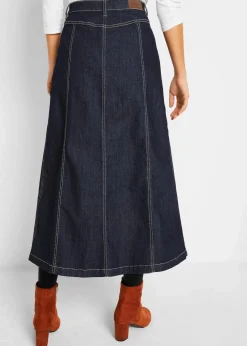 bonprix Röcke|Bekleidung·Sportbekleidung^Komfort-Stretch-Jeansrock, Midi-Länge dunkelblau used