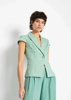 bonprix Bekleidung·Basics|Blazer^Kurzarm Blazer aus Baumwollsatin salbeigrün