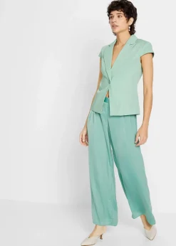 bonprix Bekleidung·Basics|Blazer^Kurzarm Blazer aus Baumwollsatin salbeigrün