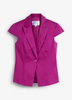 bonprix Blazer|Bekleidung·Basics^Kurzarm Blazer aus Baumwollsatin violettorchidee