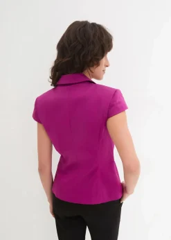 bonprix Blazer|Bekleidung·Basics^Kurzarm Blazer aus Baumwollsatin violettorchidee