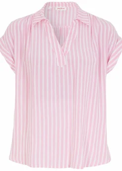 bonprix Blusen & Tuniken|Bekleidung·Jacken & Mäntel^Kurzarmbluse aus fließender Viskose rosa/weiß gestreift