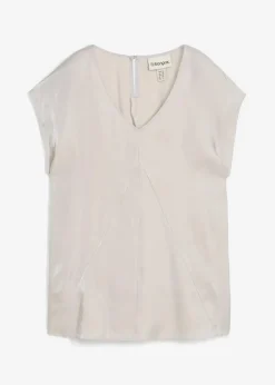 bonprix Blusen & Tuniken|Bekleidung·Jacken & Mäntel^Kurzarmbluse aus glänzendem Satin silber