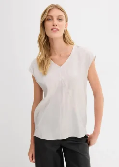 bonprix Blusen & Tuniken|Bekleidung·Jacken & Mäntel^Kurzarmbluse aus glänzendem Satin silber