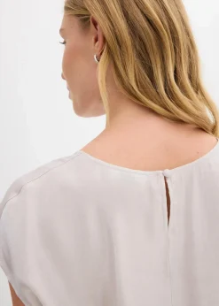 bonprix Blusen & Tuniken|Bekleidung·Jacken & Mäntel^Kurzarmbluse aus glänzendem Satin silber