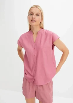 bonprix Blusen & Tuniken|Bekleidung·Jacken & Mäntel^Kurzarmbluse aus luftigem Leinen-Mix beerensorbet