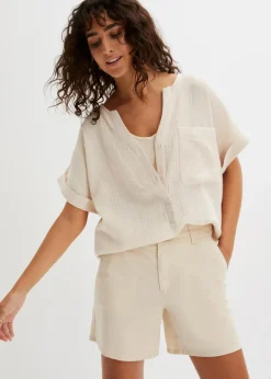 bonprix Blusen & Tuniken|Bekleidung·Jacken & Mäntel^Kurzarmbluse aus Musselin kieselbeige