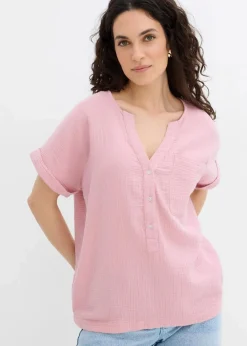 bonprix Blusen & Tuniken|Bekleidung·Jacken & Mäntel^Kurzarmbluse aus Musselin aschrosa