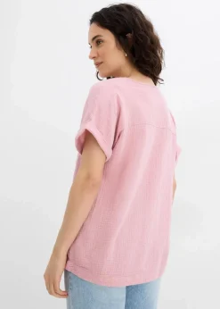 bonprix Blusen & Tuniken|Bekleidung·Jacken & Mäntel^Kurzarmbluse aus Musselin aschrosa