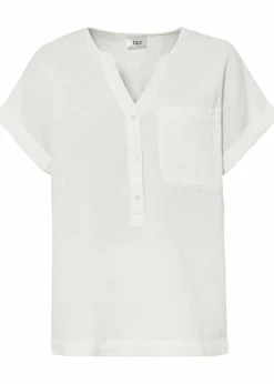 bonprix Blusen & Tuniken|Bekleidung·Jacken & Mäntel^Kurzarmbluse aus Musselin wollweiß