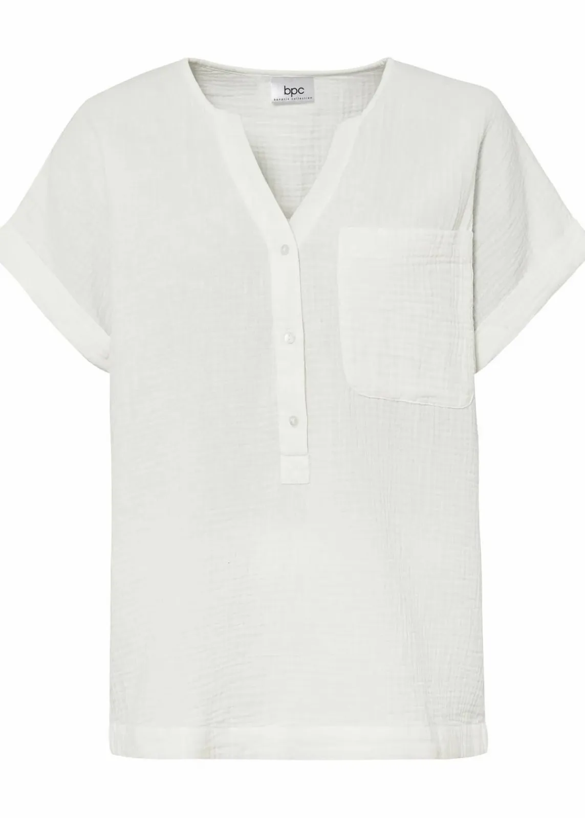 bonprix Blusen & Tuniken|Bekleidung·Jacken & Mäntel^Kurzarmbluse aus Musselin wollweiß