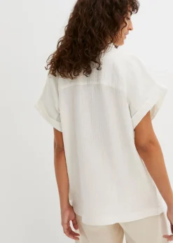 bonprix Blusen & Tuniken|Bekleidung·Jacken & Mäntel^Kurzarmbluse aus Musselin wollweiß