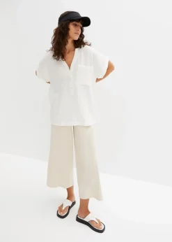 bonprix Blusen & Tuniken|Bekleidung·Jacken & Mäntel^Kurzarmbluse aus Musselin wollweiß