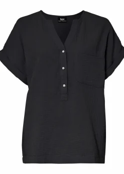bonprix Bekleidung·Jacken & Mäntel|Blusen & Tuniken^Kurzarmbluse aus Musselin schwarz