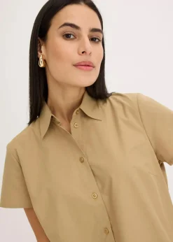 bonprix Blusen & Tuniken|Bekleidung·Jacken & Mäntel^Kurzarmbluse aus Popeline khakibraun