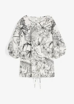 bonprix Bekleidung·Jacken & Mäntel|Blusen & Tuniken^Kurzarmbluse aus reiner Baumwolle wollweiß bedruckt