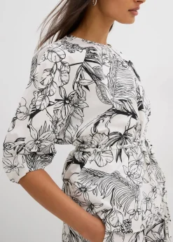 bonprix Bekleidung·Jacken & Mäntel|Blusen & Tuniken^Kurzarmbluse aus reiner Baumwolle wollweiß bedruckt