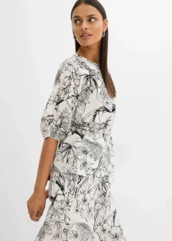 bonprix Bekleidung·Jacken & Mäntel|Blusen & Tuniken^Kurzarmbluse aus reiner Baumwolle wollweiß bedruckt