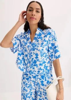 bonprix Bekleidung·Jacken & Mäntel|Blusen & Tuniken^Kurzarmbluse aus softem Viskose-Mix weiß bedruckt