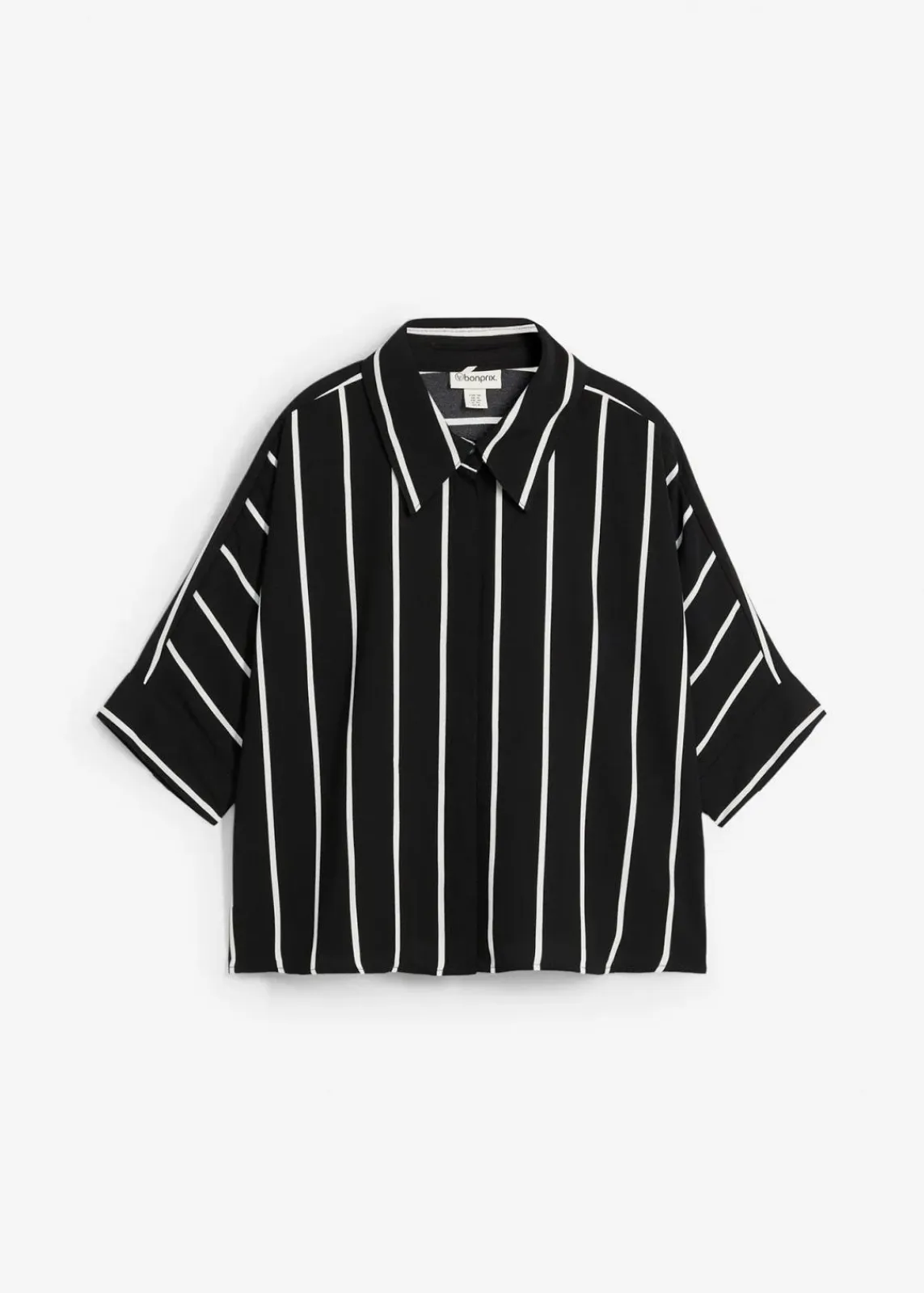 bonprix Bekleidung·Jacken & Mäntel|Blusen & Tuniken^Kurzarmbluse aus strukturiertem Crêpe schwarz/wollweiß gestreift
