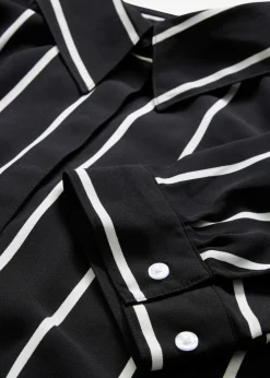 bonprix Bekleidung·Jacken & Mäntel|Blusen & Tuniken^Kurzarmbluse aus strukturiertem Crêpe schwarz/wollweiß gestreift
