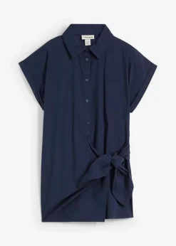 bonprix Bekleidung·Jacken & Mäntel|Blusen & Tuniken^Kurzarmbluse mit Bindedetail dunkelblau