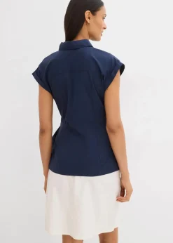 bonprix Bekleidung·Jacken & Mäntel|Blusen & Tuniken^Kurzarmbluse mit Bindedetail dunkelblau