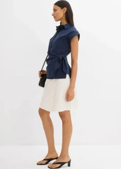 bonprix Bekleidung·Jacken & Mäntel|Blusen & Tuniken^Kurzarmbluse mit Bindedetail dunkelblau